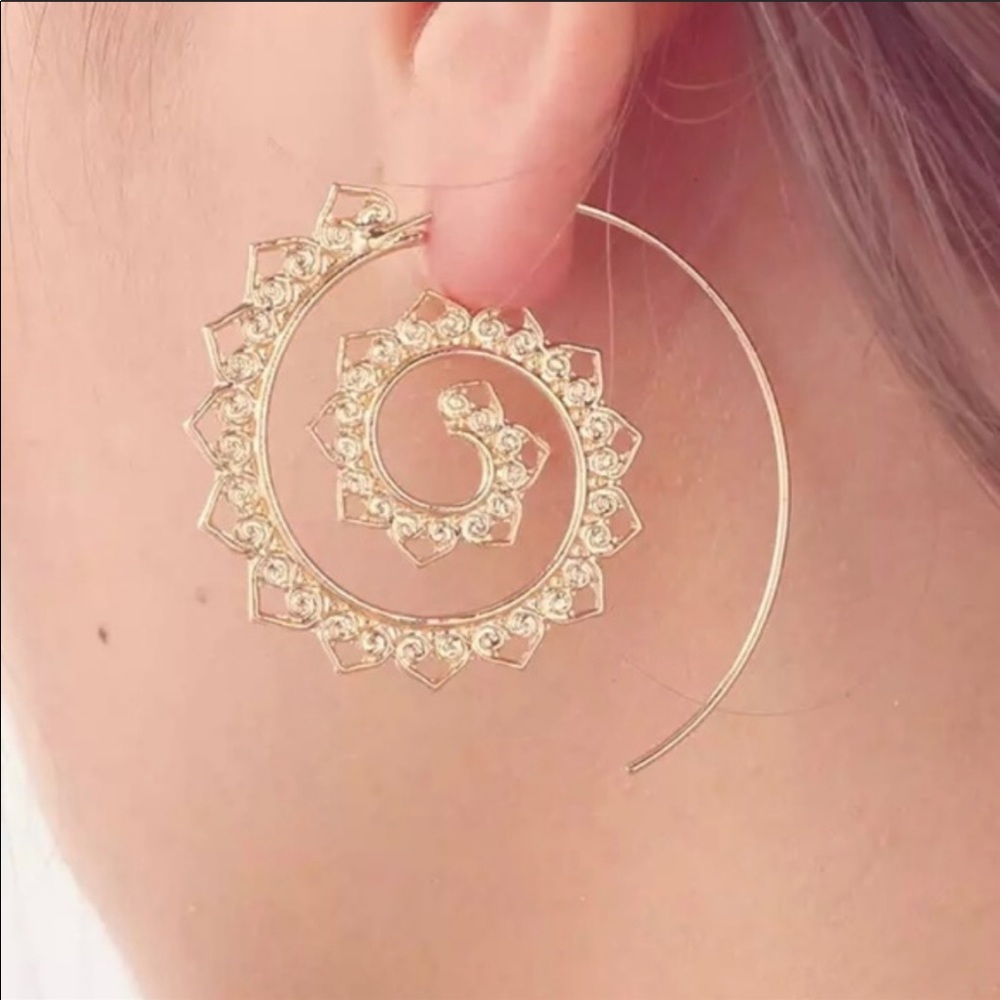 Boho Gold Tone Spiral Earrings